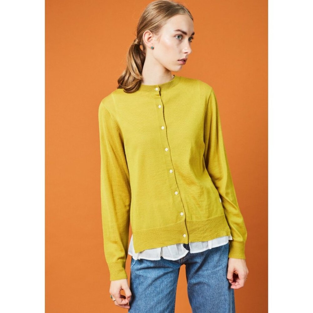 Yoshi‎ Kondo Tomate Crewneck Cardigan Button Up Wool Yellow Chartreuse Medium